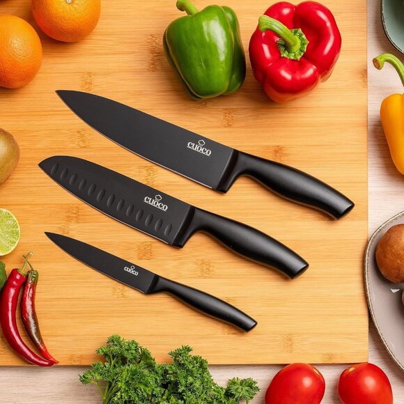Cuoco Professional 3-Piece Knife Set With Non-Stick Coating & Ergonomic Handles - Picture 2 of 4